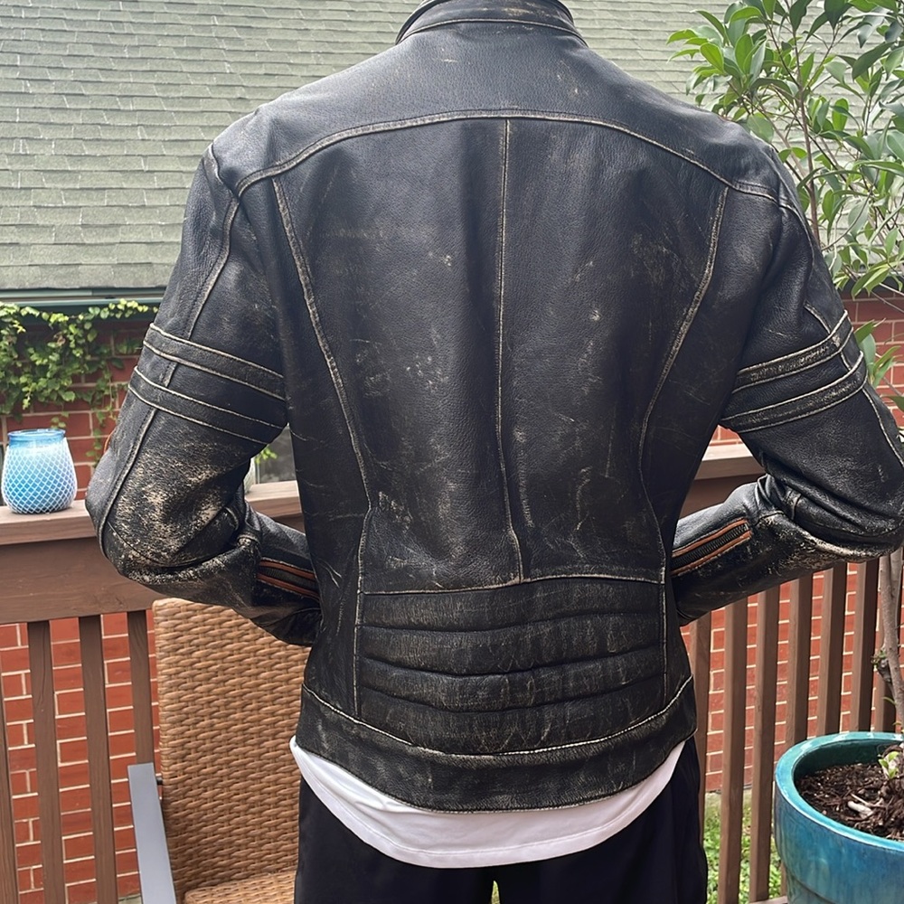 🎉HOST PICK🎉 Vintage Report Collection Racer Motorcycle Distressed Leather Jacket - Picture 3 of 14
